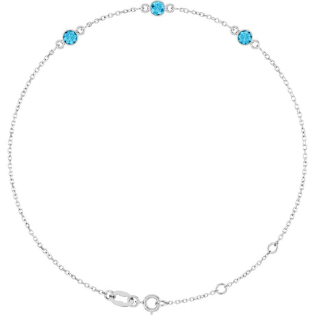14K Gold Round Natural Aquamarine Bezel-Set Link Bracelet – 25.9x1.7mm - White Gold