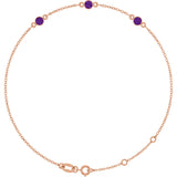 14K Gold Round Natural Amethyst Bezel-Set Link Bracelet – 25.9x1.7mm - Rose Gold