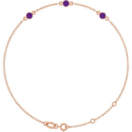14K Gold Round Natural Amethyst Bezel-Set Link Bracelet – 25.9x1.7mm - Rose Gold