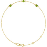 14K Gold Round Natural Peridot Bezel-Set Link Bracelet – 25.9x1.7mm - Yellow Gold
