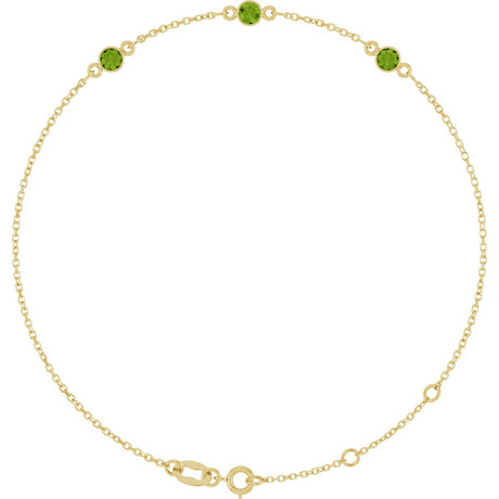 14K Gold Round Natural Peridot Bezel-Set Link Bracelet – 25.9x1.7mm - Yellow Gold
