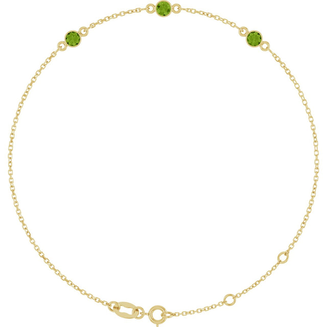 14K Gold Round Natural Peridot Bezel-Set Link Bracelet – 25.9x1.7mm - Yellow Gold