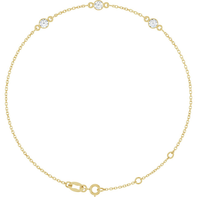 14K Gold Round Natural Diamond Bezel-Set Link Bracelet – 25.9x1.7mm - Yellow Gold