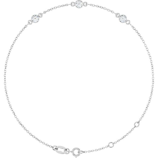 14K Gold Round Natural Diamond Bezel-Set Link Bracelet – 25.9x1.7mm - White Gold