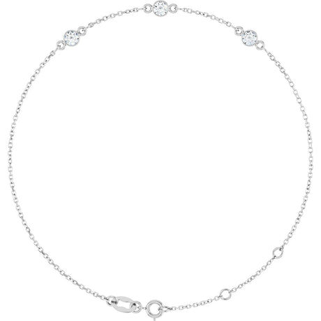 14K Gold Round Natural White Sapphire Bezel-Set Link Bracelet – 25.9x1.7mm - White Gold