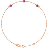 14K Gold Round Natural Pink Tourmaline Bezel-Set Link Bracelet – 25.9x1.7mm - Rose Gold