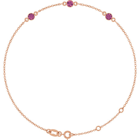 14K Gold Round Natural Pink Tourmaline Bezel-Set Link Bracelet – 25.9x1.7mm - Rose Gold