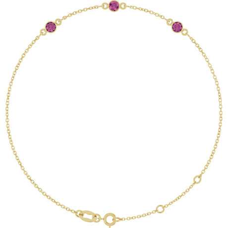 14K Gold Round Natural Pink Tourmaline Bezel-Set Link Bracelet – 25.9x1.7mm - Yellow Gold