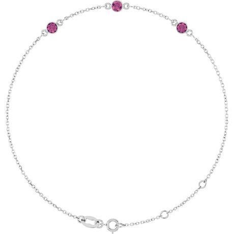 14K Gold Round Natural Pink Tourmaline Bezel-Set Link Bracelet – 25.9x1.7mm - White Gold