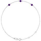 14K Gold Round Natural Amethyst Bezel-Set Link Bracelet – 25.9x1.7mm - White Gold