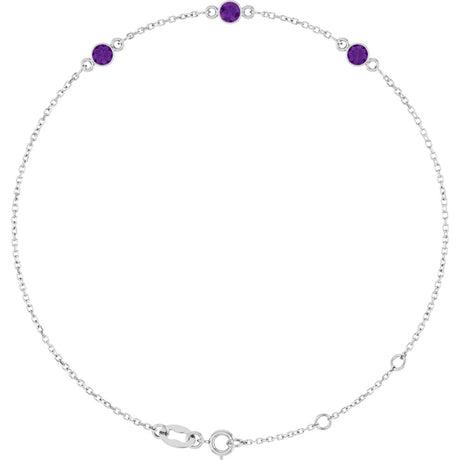 14K Gold Round Natural Amethyst Bezel-Set Link Bracelet – 25.9x1.7mm - White Gold