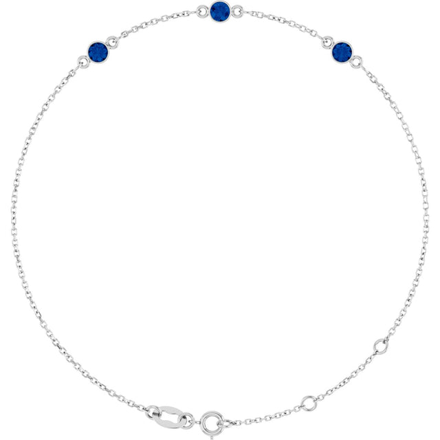 14K Gold Round Lab-Grown Blue Sapphire Bezel-Set Link Bracelet – 25.9x1.7mm - White Gold