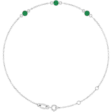 14K Gold Round Natural Emerald Bezel-Set Link Bracelet – 25.9x1.7mm - White Gold