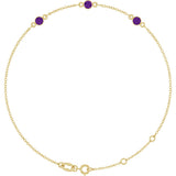 14K Gold Round Natural Amethyst Bezel-Set Link Bracelet – 25.9x1.7mm - Yellow Gold
