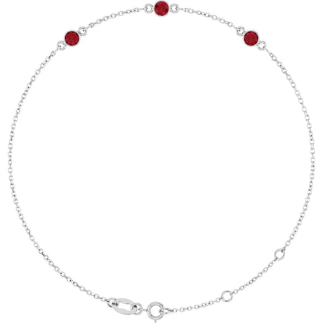 14K Gold Round Lab-Grown Ruby Bezel-Set Link Bracelet – 25.9x1.7mm - White Gold