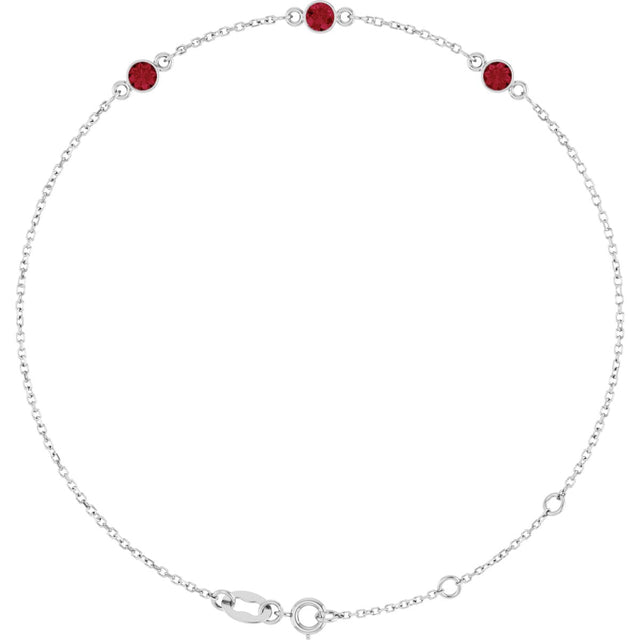 14K Gold Round Lab-Grown Ruby Bezel-Set Link Bracelet – 25.9x1.7mm - White Gold
