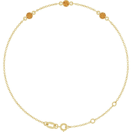 14K Gold Round Natural Citrine Bezel-Set Link Bracelet – 25.9x1.7mm - Yellow Gold