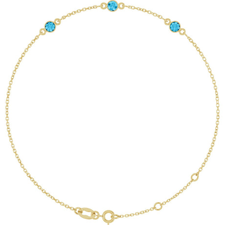 14K Gold Round Natural Aquamarine Bezel-Set Link Bracelet – 25.9x1.7mm - Yellow Gold