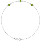 14K Gold Round Natural Peridot Bezel-Set Link Bracelet – 25.9x1.7mm - White Gold