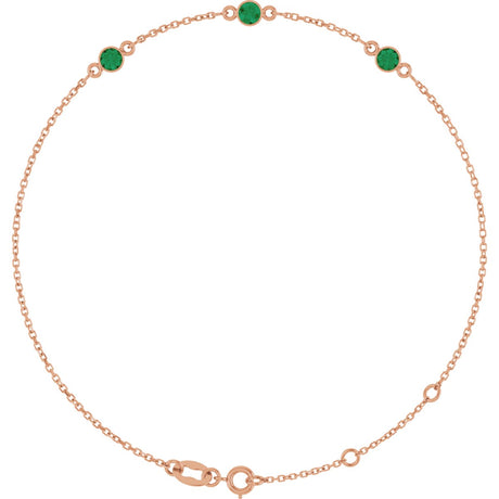 14K Gold Round Lab-Grown Emerald Bezel-Set Link Bracelet – 25.9x1.7mm - Rose Gold