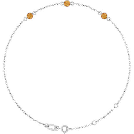 14K Gold Round Natural Citrine Bezel-Set Link Bracelet – 25.9x1.7mm - White Gold