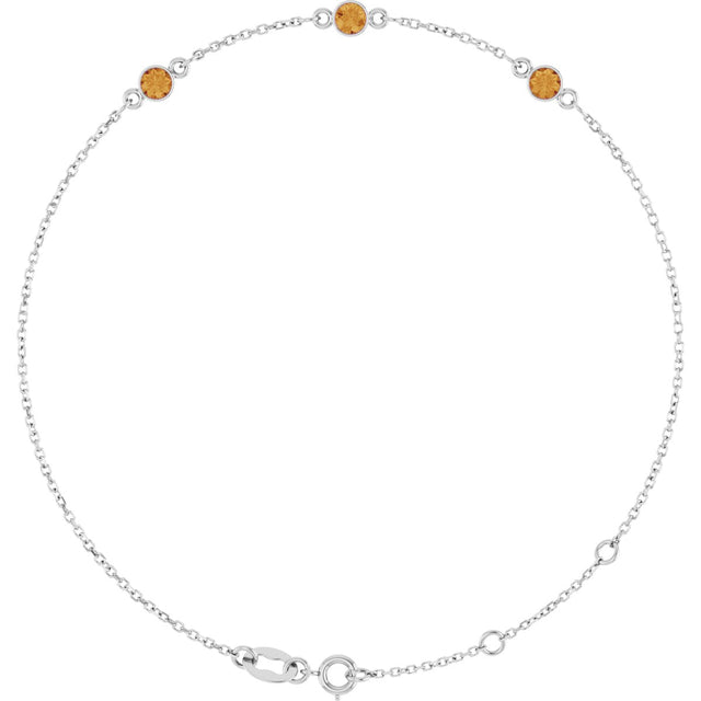 14K Gold Round Natural Citrine Bezel-Set Link Bracelet – 25.9x1.7mm - White Gold