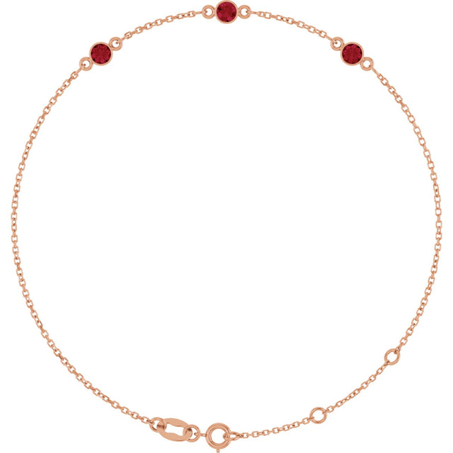 14K Gold Round Natural Ruby Bezel-Set Link Bracelet – 25.9x1.7mm - Rose Gold