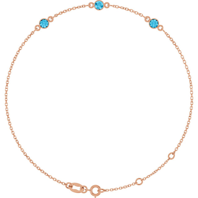 14K Gold Round Natural Aquamarine Bezel-Set Link Bracelet – 25.9x1.7mm - Rose Gold