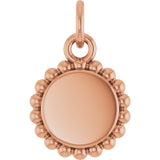 14K Gold Engravable Beaded Disc Necklace or Pendant - Rose Gold