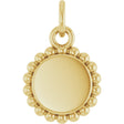 14K Gold Engravable Beaded Disc Necklace or Pendant - Yellow Gold