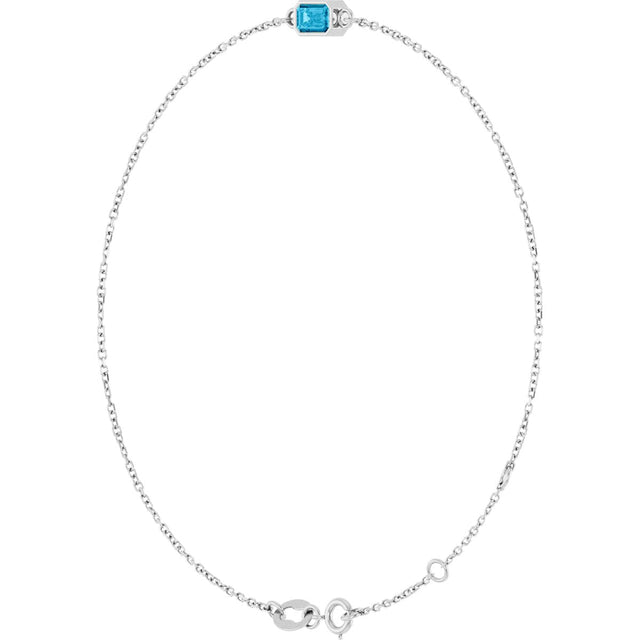 14K Gold Round Natural Aquamarine Bezel-Set Link Bracelet - White Gold - view 2