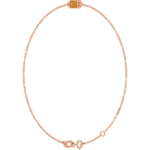 14K Gold Round Natural Citrine Bezel-Set Link Bracelet - Rose Gold - view 2