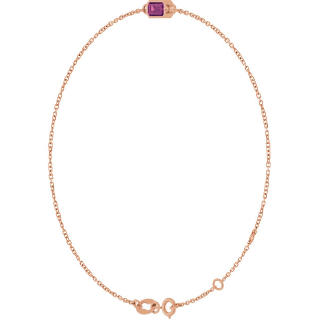 14K Gold Round Natural Pink Tourmaline Bezel-Set Link Bracelet - Rose Gold - view 2
