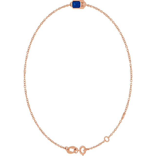 14K Gold Round Lab-Grown Blue Sapphire Bezel-Set Link Bracelet - Rose Gold - view 2