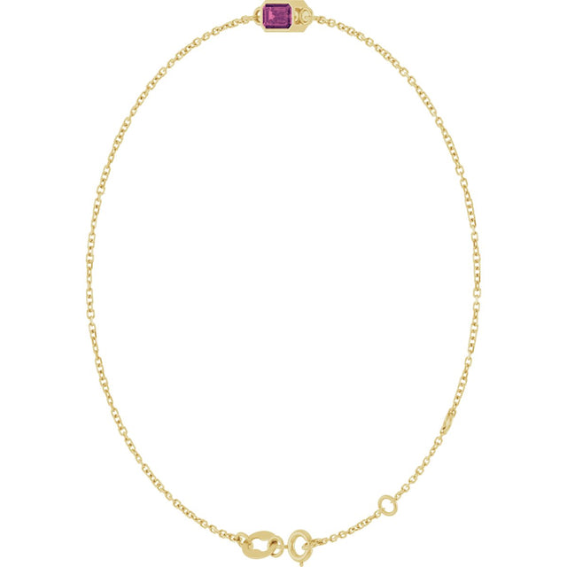14K Gold Round Natural Pink Tourmaline Bezel-Set Link Bracelet - Yellow Gold - view 2
