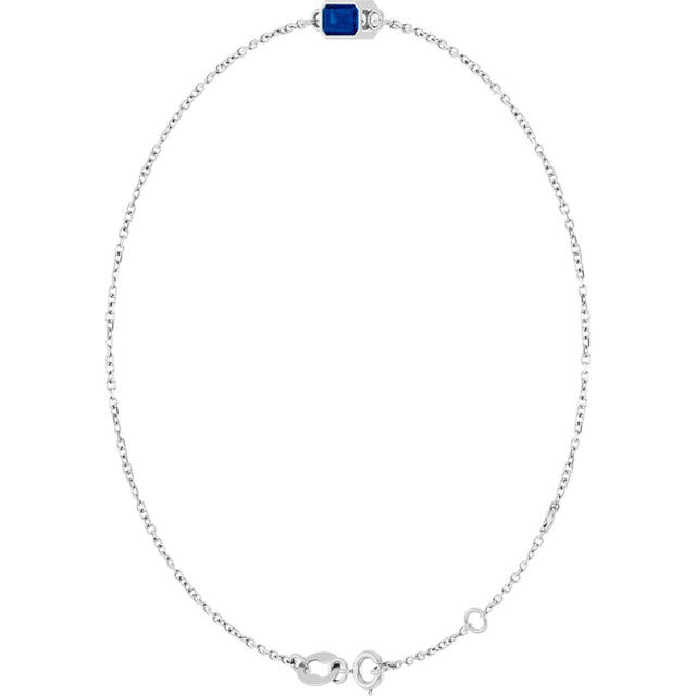 14K Gold Round Natural Blue Sapphire Bezel-Set Link Bracelet - White Gold - view 2