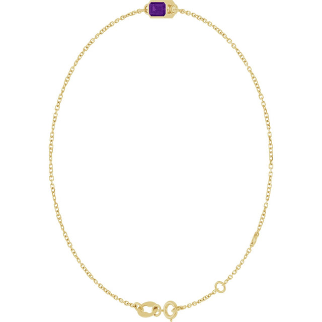 14K Gold Round Natural Amethyst Bezel-Set Link Bracelet - Yellow Gold - view 2