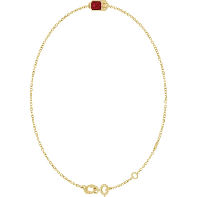 14K Gold Round Lab-Grown Ruby Bezel-Set Link Bracelet - Yellow Gold - view 2