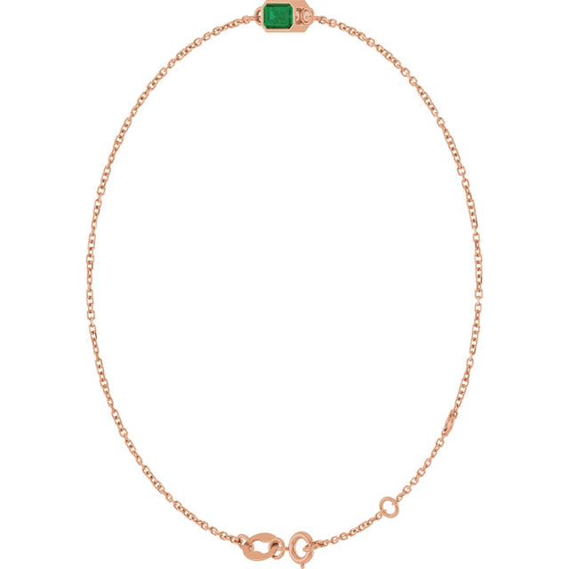 14K Gold Round Lab-Grown Emerald Bezel-Set Link Bracelet - Rose Gold - view 2
