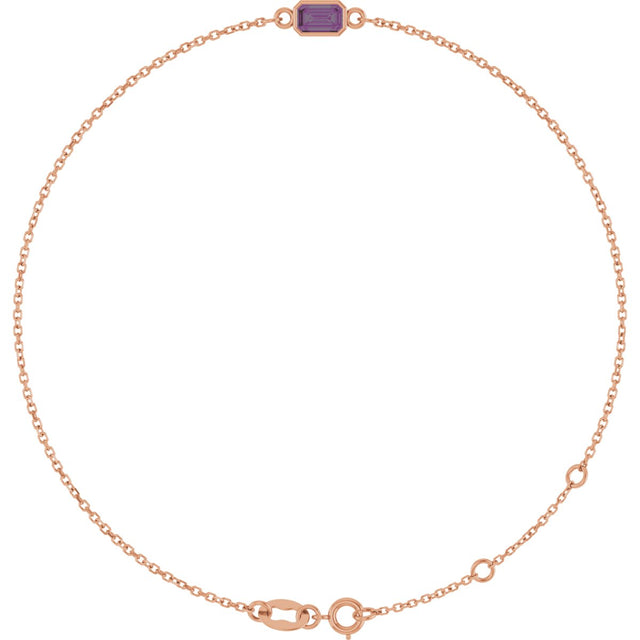 14K Gold Round Lab-Grown Alexandrite Bezel-Set Link Bracelet - Rose Gold