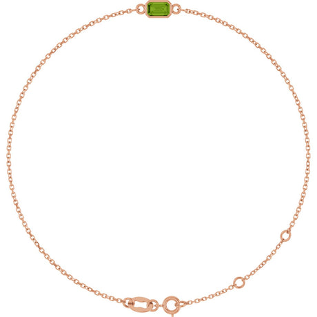 14K Gold Round Natural Peridot Bezel-Set Link Bracelet - Rose Gold