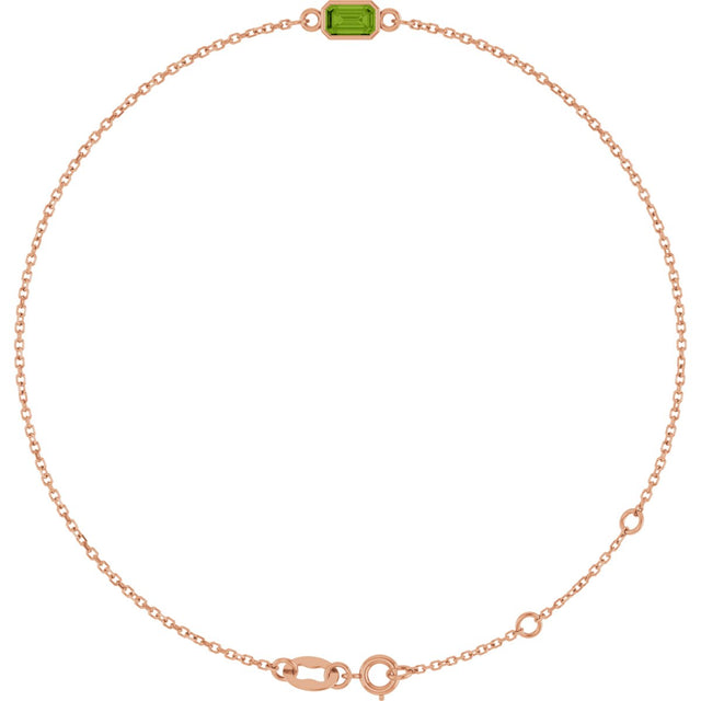 14K Gold Round Natural Peridot Bezel-Set Link Bracelet - Rose Gold