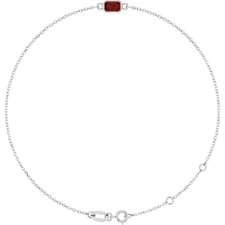 14K Gold Round Natural Mozambique Garnet Bezel-Set Link Bracelet - White Gold