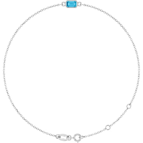 14K Gold Round Natural Aquamarine Bezel-Set Link Bracelet - White Gold