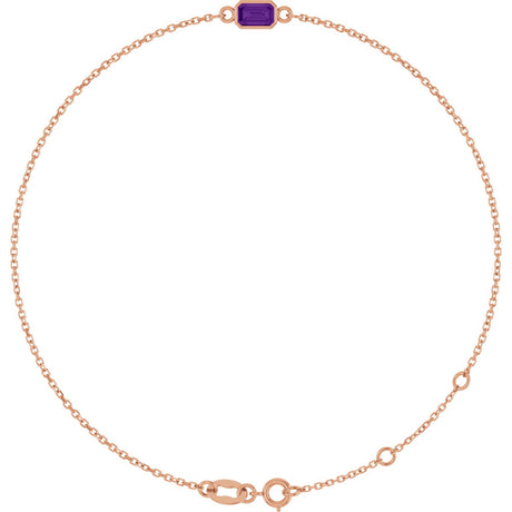 14K Gold Round Natural Amethyst Bezel-Set Link Bracelet - Rose Gold