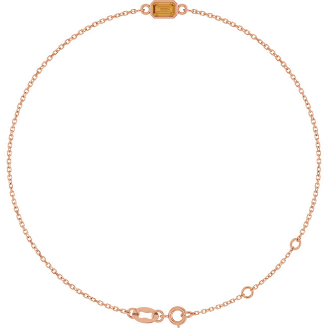 14K Gold Round Natural Citrine Bezel-Set Link Bracelet - Rose Gold