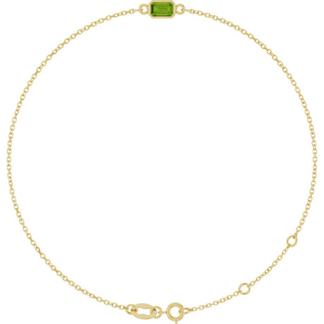 14K Gold Round Natural Peridot Bezel-Set Link Bracelet - Yellow Gold