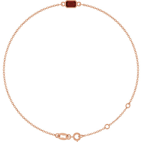 14K Gold Round Natural Mozambique Garnet Bezel-Set Link Bracelet - Rose Gold