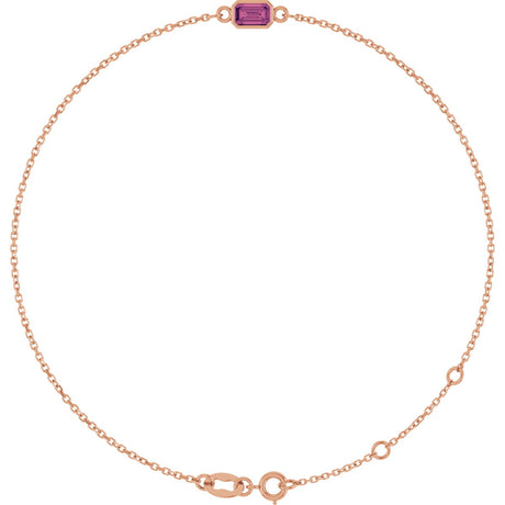 14K Gold Round Natural Pink Tourmaline Bezel-Set Link Bracelet - Rose Gold