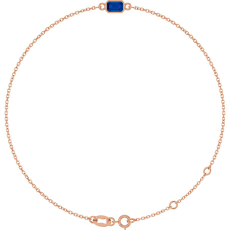 14K Gold Round Natural Blue Sapphire Bezel-Set Link Bracelet - Rose Gold